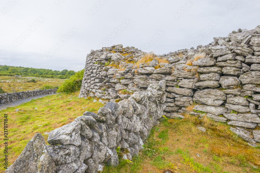 Stone walls of a medieval ringfort in national park the Burren