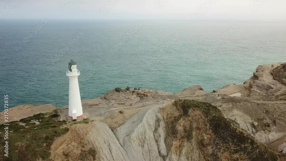 ZOOM IN shot of Castlepoint Lighthouse to Sea ZOOM IN shot of Castlepoint Lighthouse to Sea