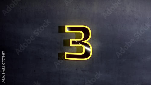 Yellow Number Three - Animation - 3d Rendering