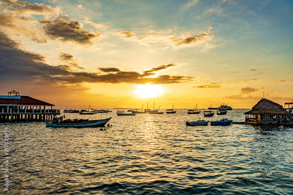 Sunset in Stone Town, Zanzibar, Tanzania. Zanzibar is a semi-autonomous region of Tanzania in East Africa.