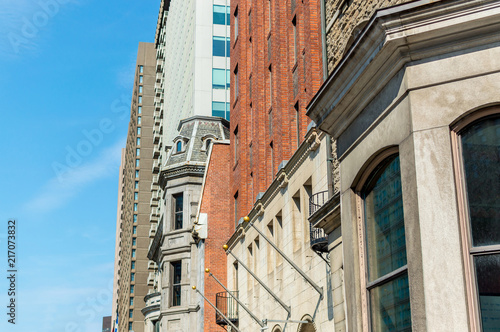 An old historical building with the large windows in Montreal downtown  Canada