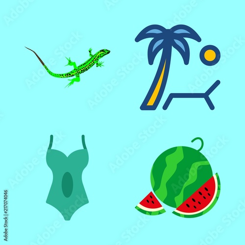 tropical icons set. reptiles, chaise longue, juicy and beauty graphic works