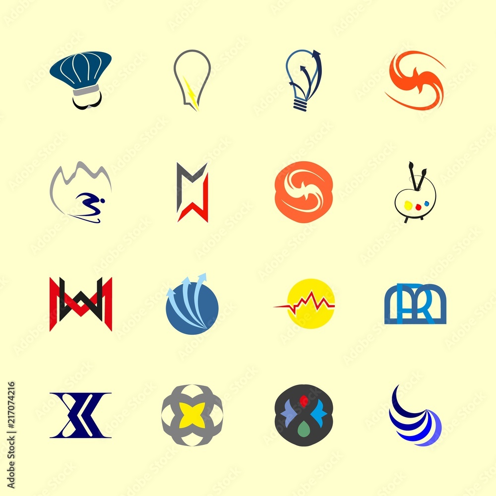 logo icons set. editorial, dealership, electronic and lcd graphic works logo icons set. editorial, dealership, electronic and lcd graphic works