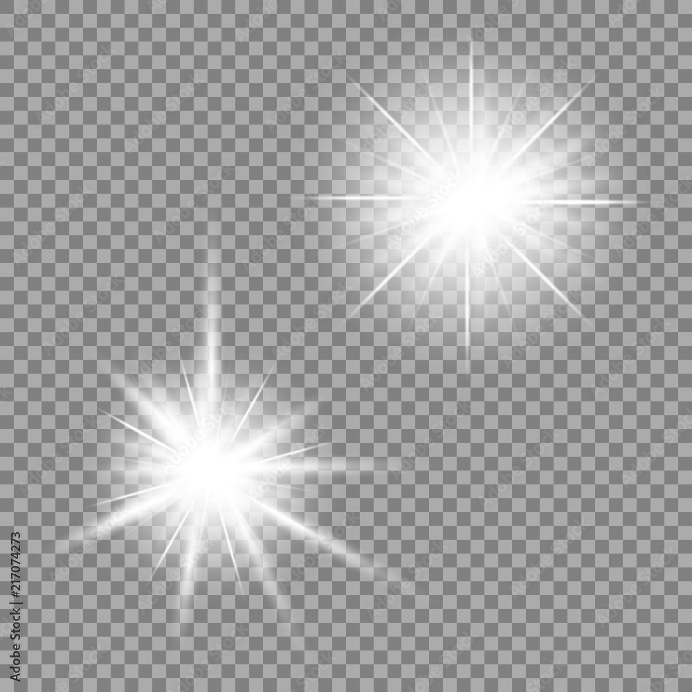 Bright light glare on a transparent background. Vector illustration for your design.