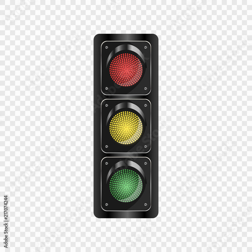 Realistic traffic lights isolated on a transparent background. Vector element for your design.