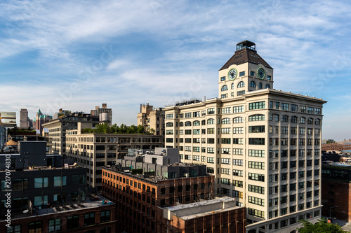 Brooklyn, NY / USA - JUL 31 2018: Historical Clock Tower buildings in Dumbo