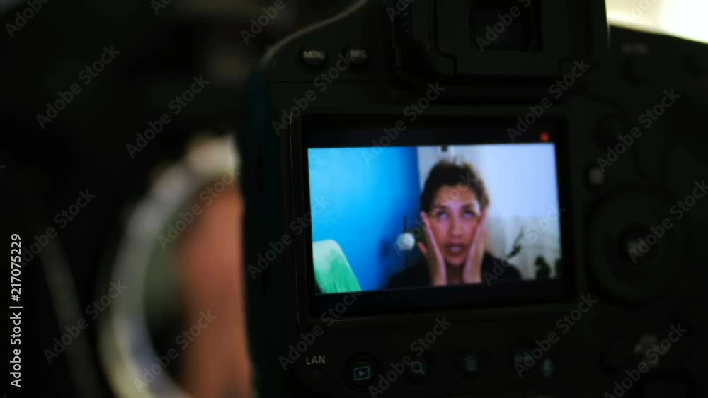 Female blogger applying facial cream at home 4k Female blogger applying facial cream at home 4k