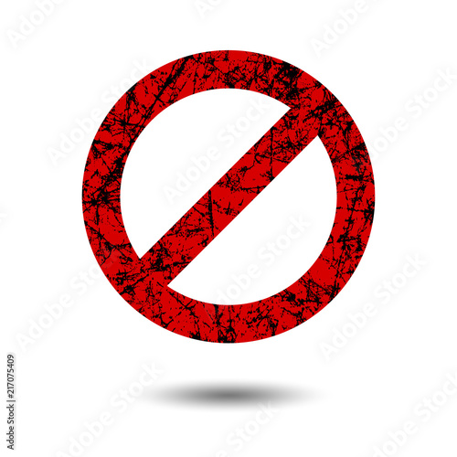 Not allowed sign, isolated light background. Scratched-worn grunge icon. Vector pattern, concept of prohibition.