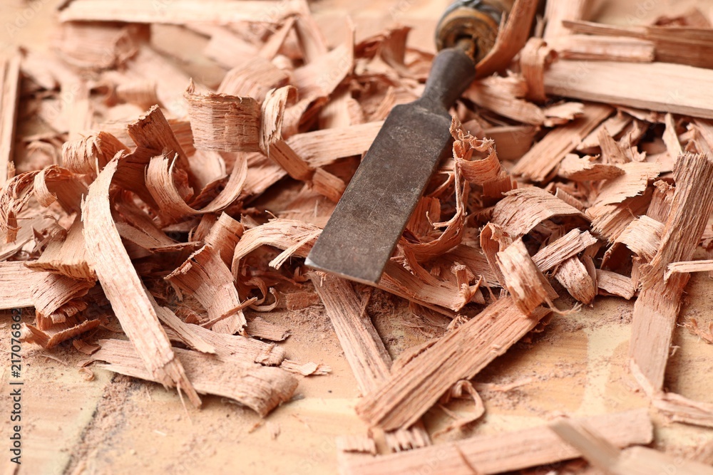 wood sawdust and tools
