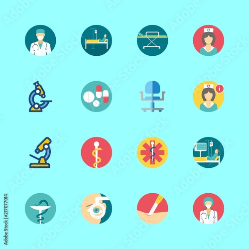 hospital icons set. horizontal, treat, phd and performing graphic works