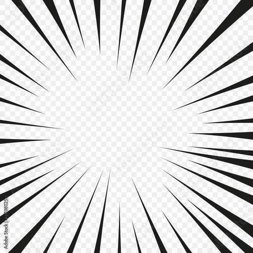 Comics the flash explosion radial line on the transparent isolated background. Flash ray blast glow. Illustration of a superhero. Vector element for your design.