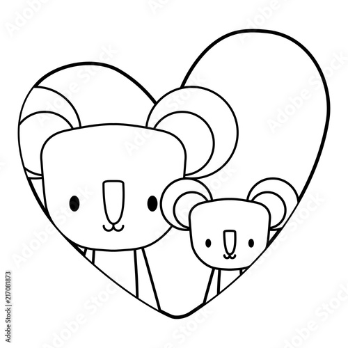 Photography heart with cute koalas over white background, vector illustration
