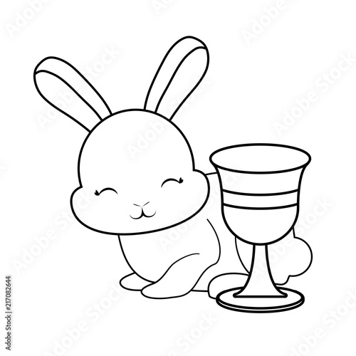 cute rabbit and holy grail over white background, vector illustration