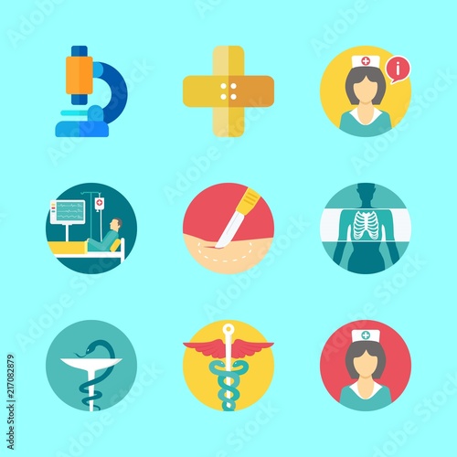 hospital vector icons set. pharmacy, band aid, surgery and patient in this set