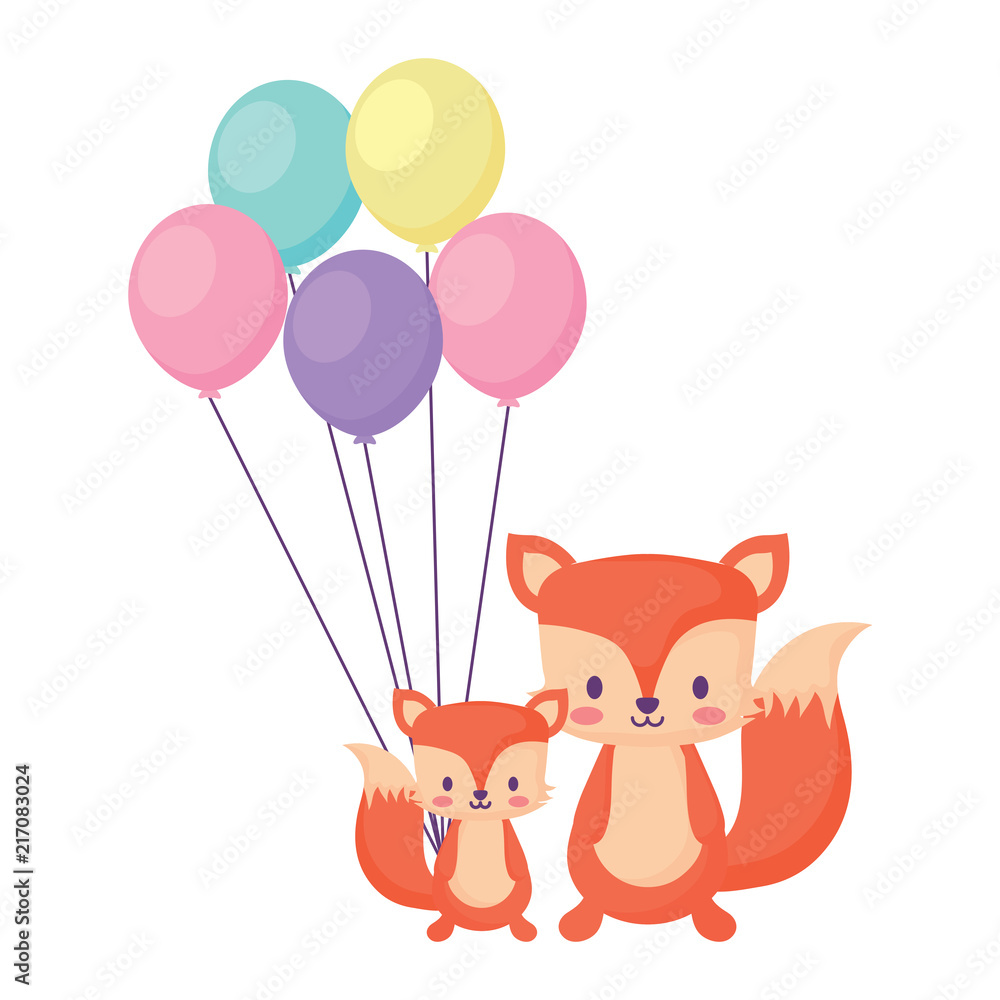 balloons and cute foxes over white background, vector illustration balloons and cute foxes over white background, vector illustration
