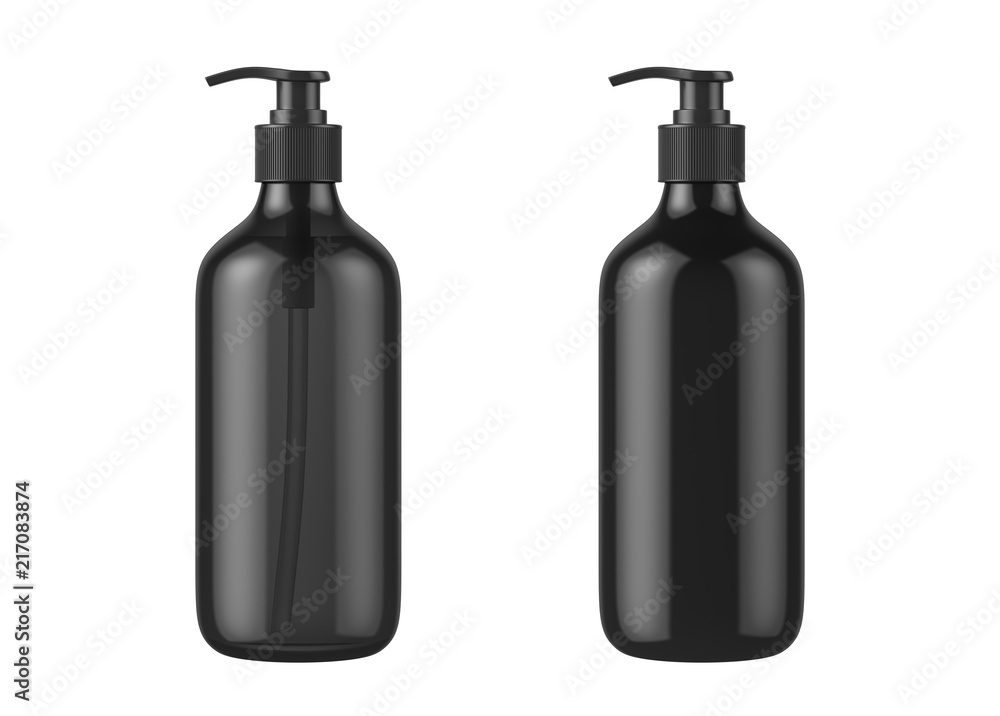 Black cosmetic bottles isolated on white background, 3D rendering Black cosmetic bottles isolated on white background, 3D rendering