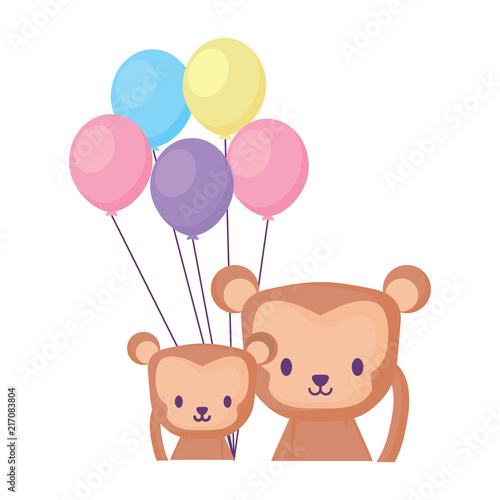 cute monkeys and balloons over white background, vector illustration