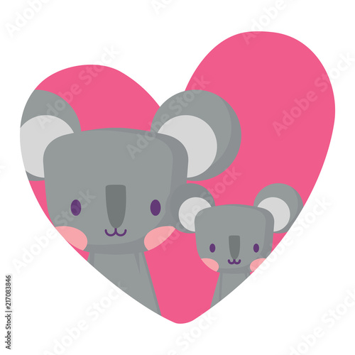 Photography heart with cute koalas over white background, vector illustration