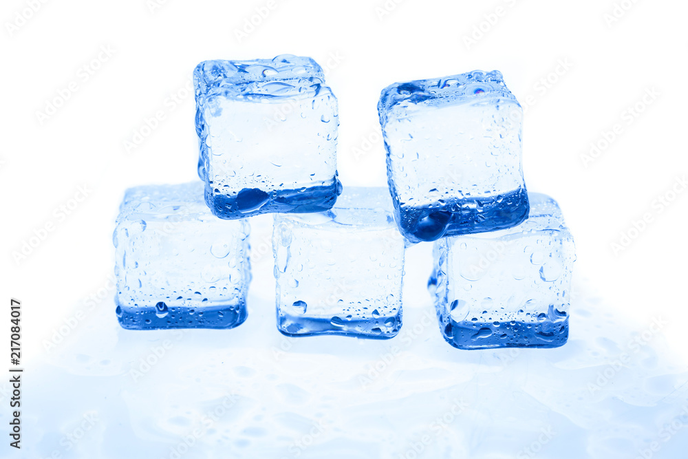 Blue ice cubes on white background. Blue ice cubes on white background.