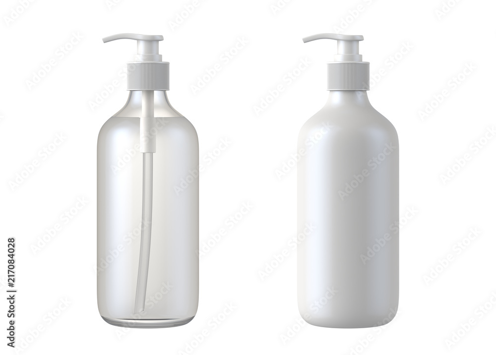 White cosmetic bottles isolated on white background, 3D rendering White cosmetic bottles isolated on white background, 3D rendering