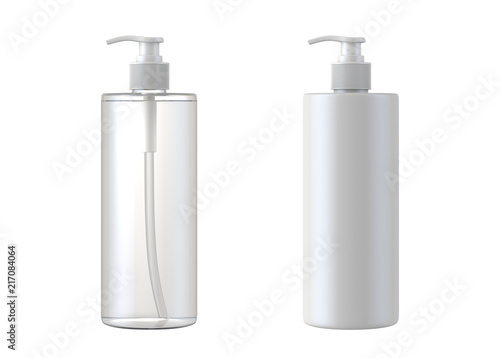 White cosmetic bottles isolated on white background, 3D rendering