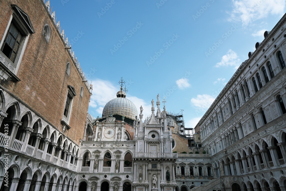Venice,Italy-July 25, 2018: Ancient clock in Doge's Palace or Palazzo Ducale, Venice