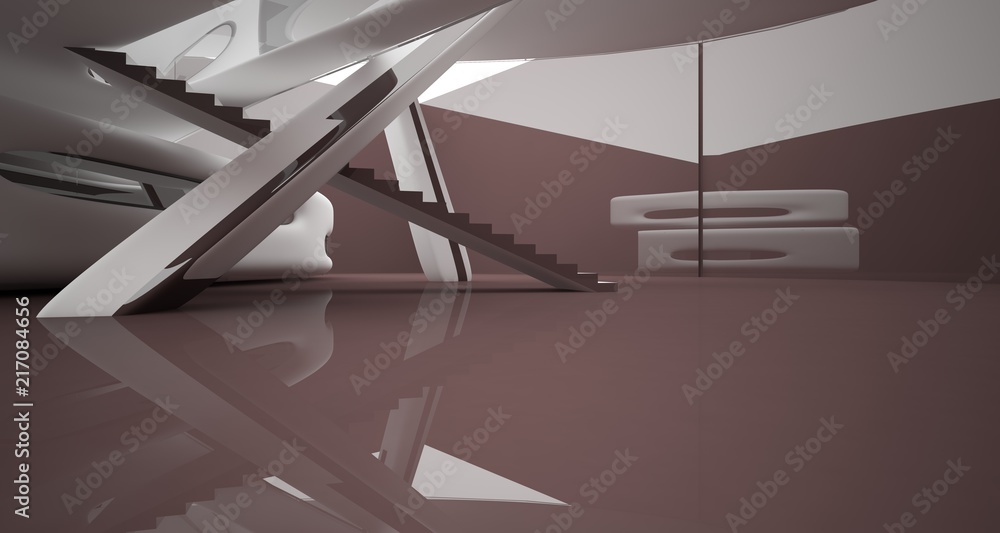 Fototapeta premium Abstract dynamic interior with brown smooth objects. 3D illustration and rendering