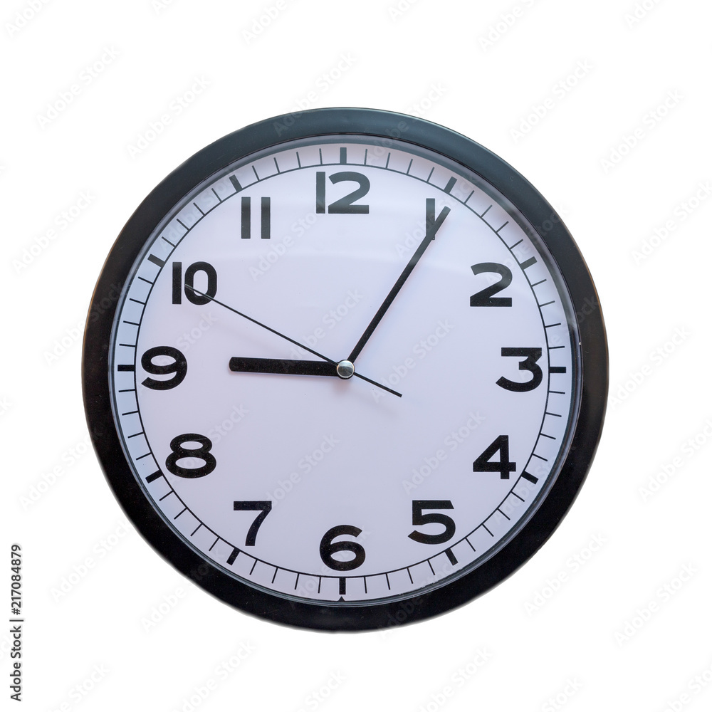 isolated clock showing five past nine o'clock isolated clock showing five past nine o'clock