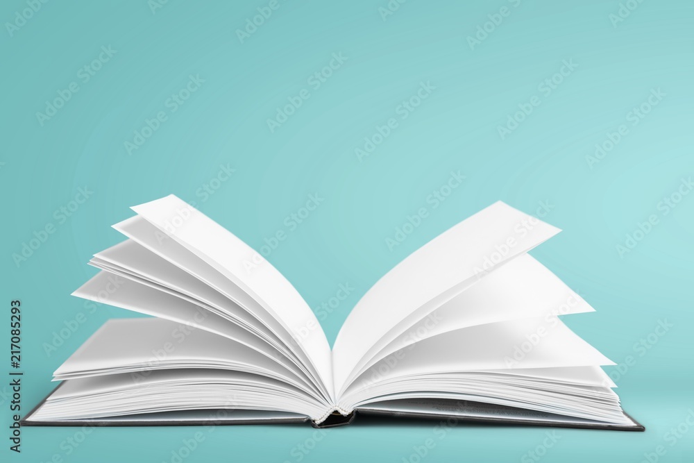 Fototapeta premium Open book isolated on white and letters