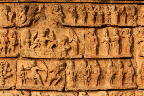 Ancient bas relief seen at the Tanjavur Brihadeshwara Temple,TamilNadu. India (UNESCO World Heritage Site)