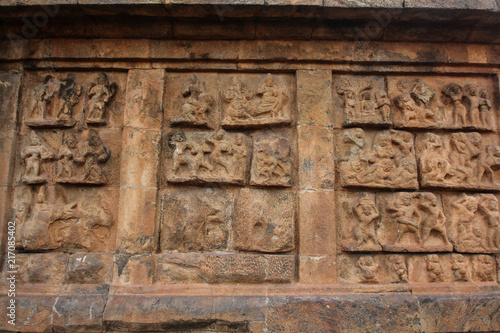 Ancient bas relief seen at the Tanjavur Brihadeshwara Temple,TamilNadu. India (UNESCO World Heritage Site)