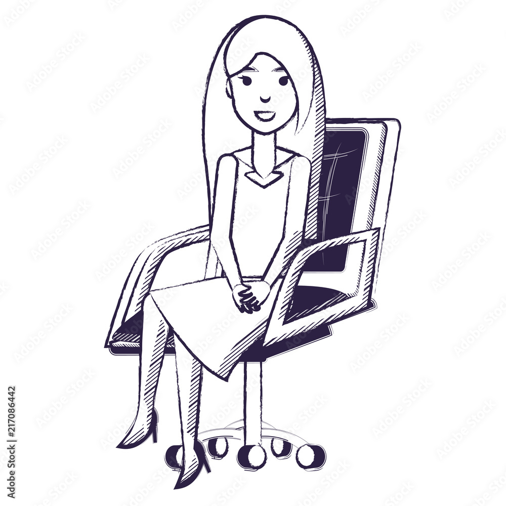 cartoon happy businesswoman sitting on office chair over white background, vector illustration cartoon happy businesswoman sitting on office chair over white background, vector illustration