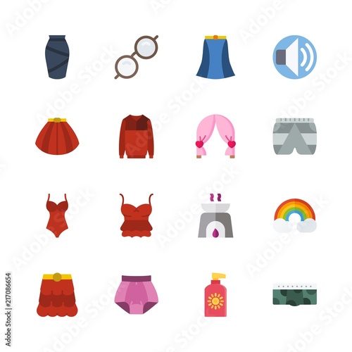 beauty vector icons set. sweater  swimsuit  sun protection and sunglasses in this set