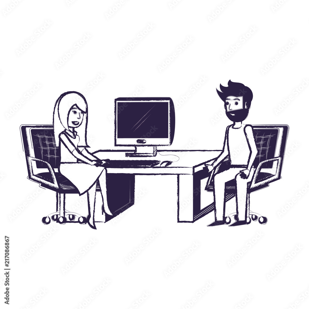 cartoon designer man and woman at the office over white background, vector illustration cartoon designer man and woman at the office over white background, vector illustration