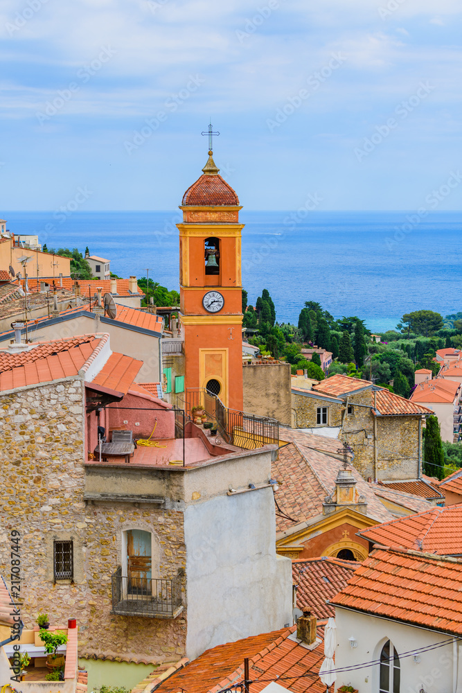 Stunning views of the coast from the medieval village of Roquebrun Cap Martin. Cote d'Azur. France