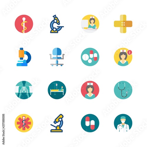 hospital vector icons set. stethoscope, x ray, wheel chair and microscope in this set