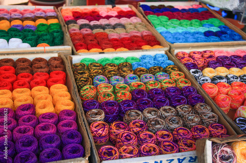 Multicoloured Wool Yarns on Mexican Market Stall.