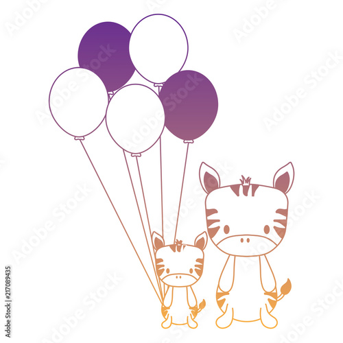 cute zebras and balloons over white background, vector illustration © djvstock