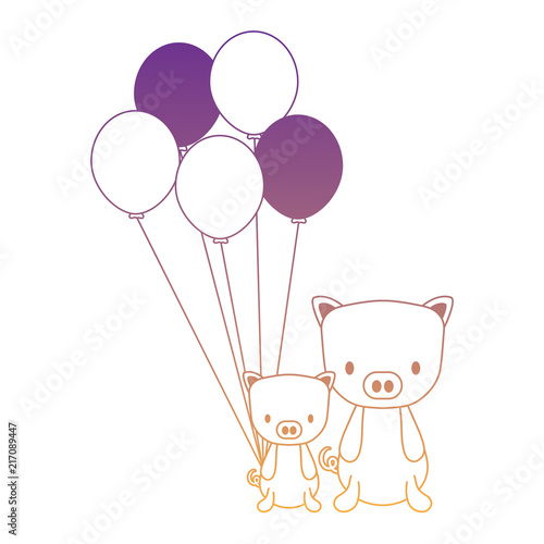 balloons and cute piggys over white background, vector illustration © djvstock