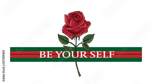Rose and typography, Be your self woman slogan, tee shirt graphic, printed design. t-shirt printing and embroidery apparel.