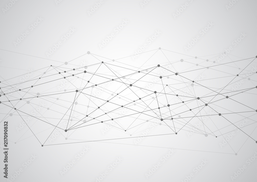 Abstract connecting dots and lines with geometric background. Modern technology connection science, Polygonal structure background. Vector illustration