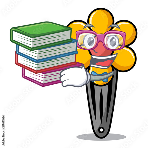 Student with book hair clip mascot cartoon