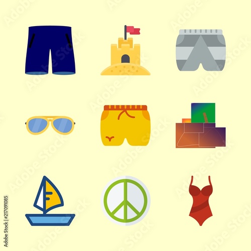 beach vector icons set. swimsuit, shorts, short and sunglasses in this set