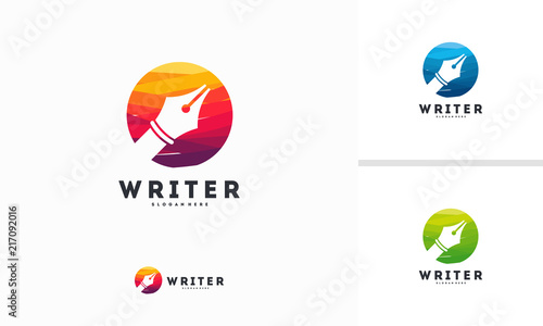 Abstract Circle Pen logo designs concept vector, Writer logo symbol