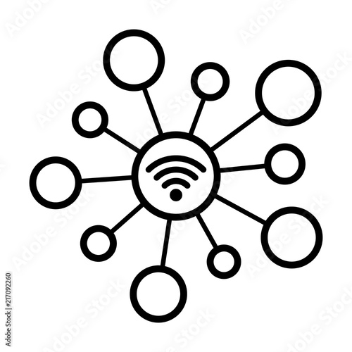 Internet of things / IoT or connected devices to wifi line art vector icon for network apps and websites