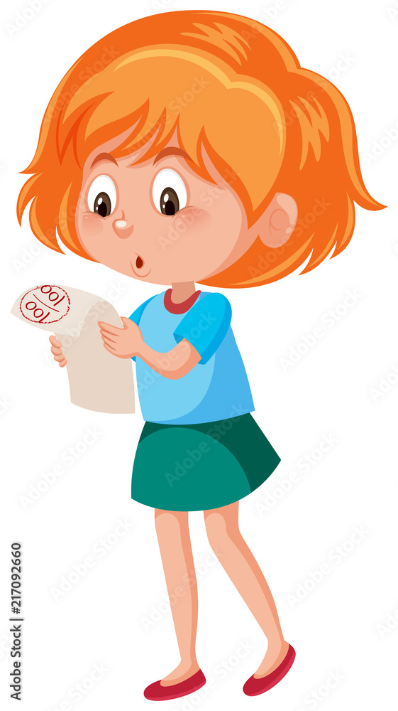 Girl holding up test paper Girl holding up test paper