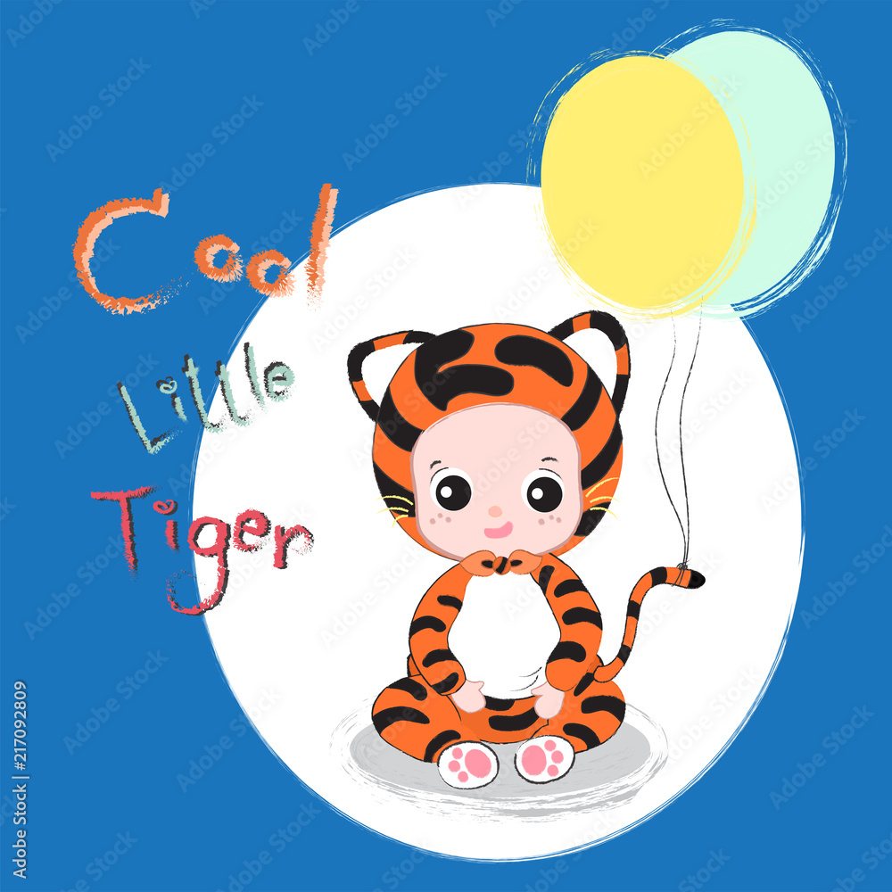 Vektorov grafika Happy little baby in fancy tiger costume with
