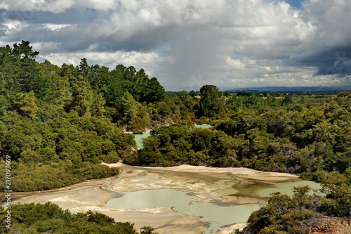 New Zealand. Zone of geothermal activity in the vicinity of Rotorua.