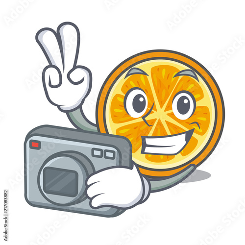 Photographer orange mascot cartoon style