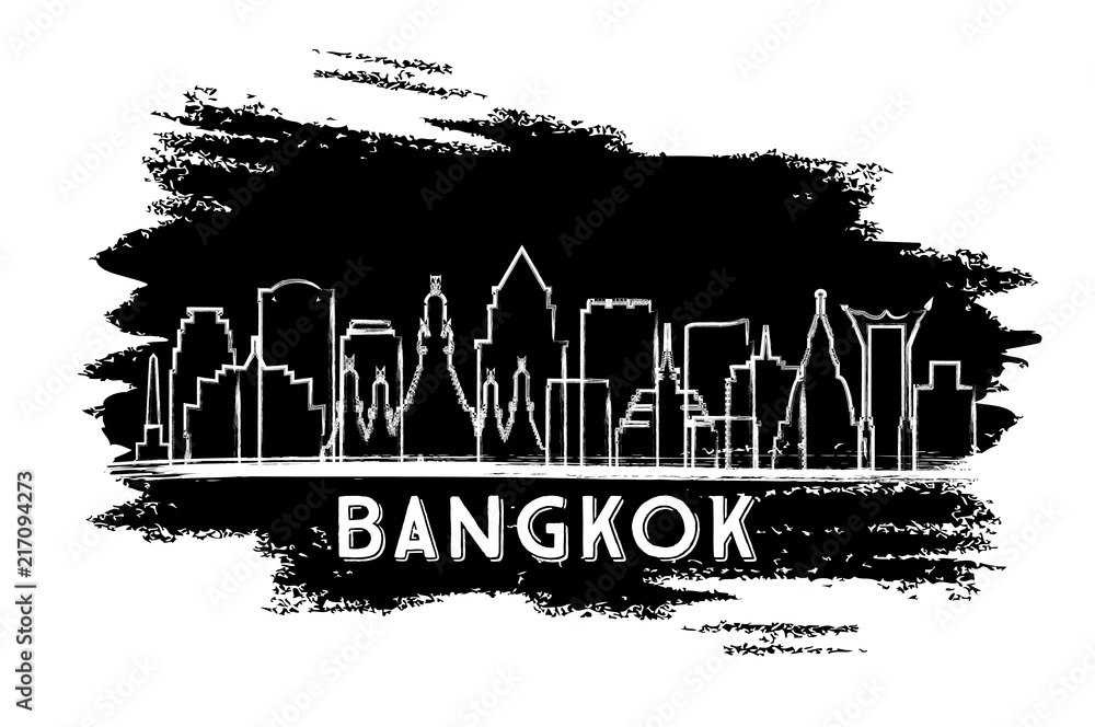 Bangkok Thailand City Skyline Silhouette. Hand Drawn Sketch.